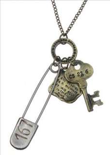 Vintage Style Pin Key Tag Charm Pendant Necklace  
