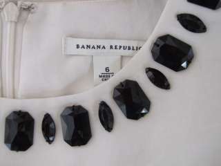   BNWT Gorgeous Black Crystal Studded Round Neck Ivory Dress US6  