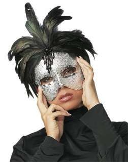 Venezianische Feder Maske Kostüm   silber   Pailetten  