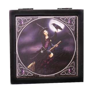   Broomstick Ceramic Tile Topped Wooden Box Lisa Parker Wicca Witchcraft