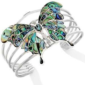 Sally C Treasures Paua Shell Butterfly Sterling Silver Cuff Bracelet