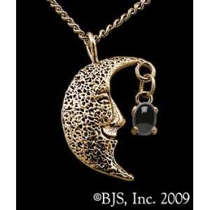   Gold, Black Onyx set gemstone, Moon Star Jewelry, Antiqued with Black