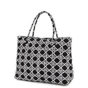  Large Quilted Wicker Print Tote Bag   Black/White (18x14x7 