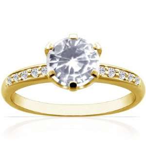   14K Yellow Gold Round Cut White Sapphire Ring With Sidestones Jewelry