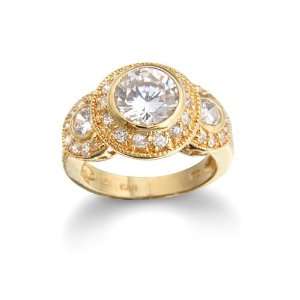 Sterling Silver Yellow Gold Plated Cubic Zirconia Three Stone Ring by 