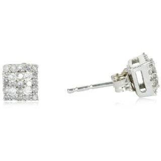 10k White Gold Square Diamond Stud Earrings with side diamonds (1/2 