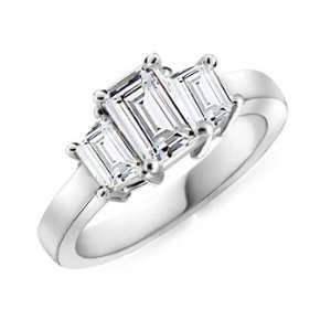  Emerald Cut and Baguette Diamond Three Stone Ring in 14k 