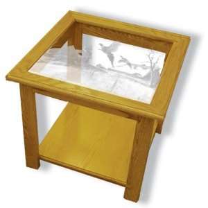  Glass Top End Table With Pheasant Etched Glass   Pheasant End Table 