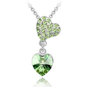 Green Crystal Heart Pendant, Elegant & Fashionable Women Necklace, 18K 