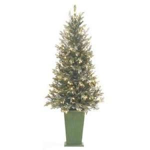    52 Lit Icy Mixed Pine Christmas Tree Wood Pot