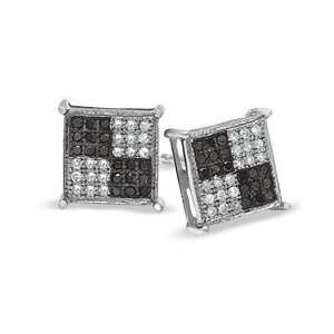 Enhanced Black and White Diamond Checker Earrings in 10K White Gold 1 