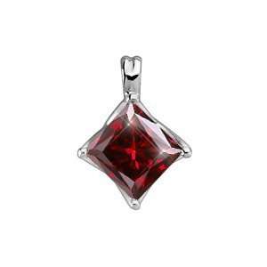 Princess Cut Four Prong 18K White Gold Pendant with Deep Red Diamond 3 