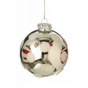 Glass Red White Glitter Polka Dot Ball Ornament 