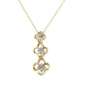   Yellow Gold Diamond Triple Flower Pendant with Chain (0.20 ctw, SI HI