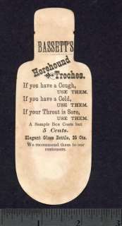   Troches Cold Sore Throat bottle die cut Rochester 1800s CARD  