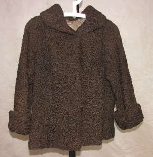 Vintage 1940s Brown Persian Lamb Curly Wool Fur Swing Coat Jacket 