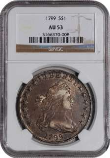   US Draped Bust Silver Dollar $1   Heraldic Eagle Reverse   NGC AU53
