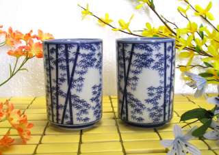 PC Tea Coffee Mugs Cups Gift Set Japanese Style Blue Bamboo New FREE 