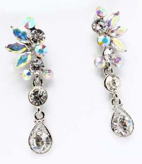 New AB RHINESTONE glass dangle pierced earrings PROM wedding bride 