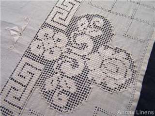 Vintage Italian Linen Tablecloth Hand Embroidered Lacework Cream 