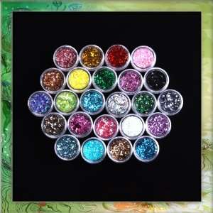   24 Colors Dust Powder Glitter Nail Art Tip Decorations Kit Set Beauty