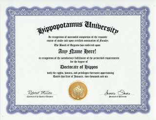 hippopotamus diploma custom animal degree get your doctorate right now 