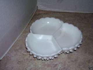 VINTAGE MILK GLASS HOBNAIL DIVIDED CANDY DISH WHITE OLD  
