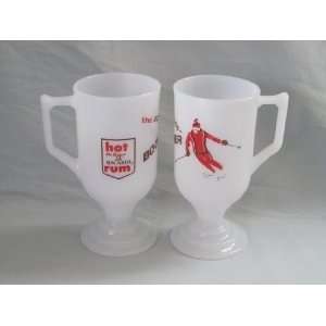 Set of 2   Vintage Milk Glass  The Schuss Boomer  Dr. Pepper Bacardi 