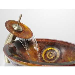   Tiger Eye Glass Vessel Sink with PU MR Antique Brass