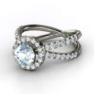  Orbit Ring, Round Aquamarine Platinum Ring with Diamond 