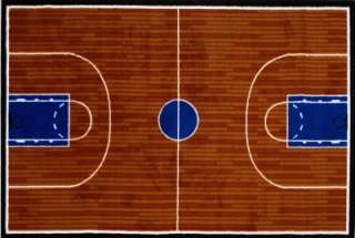 Basketball Court Sports Blue Brown Fun Nylon Area Rug  