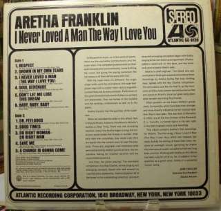 ARETHA FRANKLINI NEVER LOVED A MAN THE WAY I LOVE YOU VINYL 33LP ATL 
