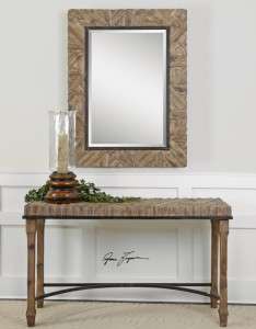   Accent Mirror Framed in Light Walnut Stained Wood 792977076316  