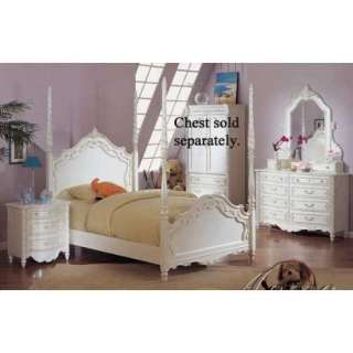 Pearl White 4Pc Princess Girls Full Poster Bedroom Set  