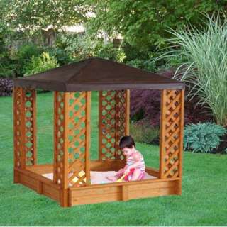 New Wood Pavilion Sandbox with Canopy Top 51 Square Sand Box Kids 