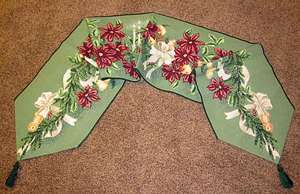   Christmas Holiday ~ Poinsettias Tapestry Table Runner ~ Home Interiors