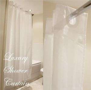 LUXURY WHITE STRIPE SHOWER CURTAIN Polyester Textile Hookless Weighted 