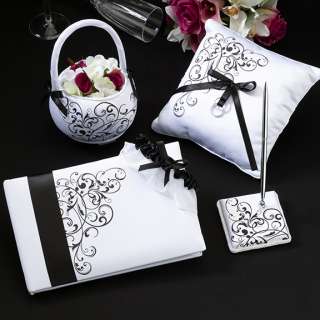 Black & White Scroll Wedding Reception Guest Book Pen Basket Pillow 