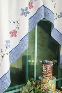   3D Patched Daisy Cotton valance/cafe curtain  Yellow / Blue Daisy
