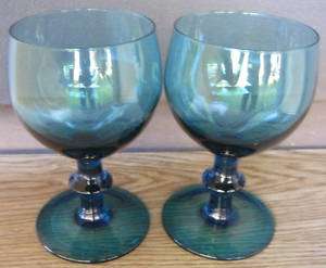 Set of 2 Water Goblets Cobalt Blue Pressed Glass Nice  