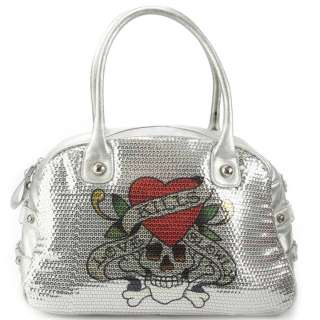 Ed Hardy Silver Love Kills Slowly Adele Bowler Bag  