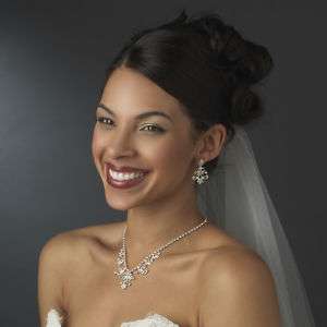   sparkling Crystal accent Silver Bridal or Wedding Jewelry Set  