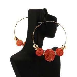 Basketball Wives POParazzi Inspired Earrings CE0022OR 63mm Orange Mesh 