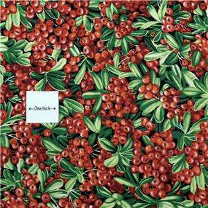 FabriQuilt Cotton Fabric, Red Berries, Green Leaves FQs  