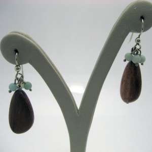 BRIGHTON silver earrings MARITIME wood grain drop turquoise beads 