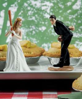 BRIDE READY HIT HOME RUN W/GROOM PITCHING CAKE TOPPER  
