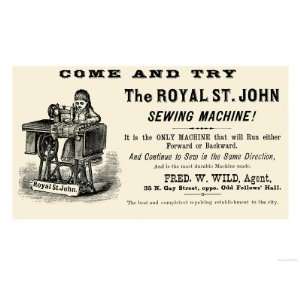  The Royal St. John Sewing Machine Premium Poster Print 