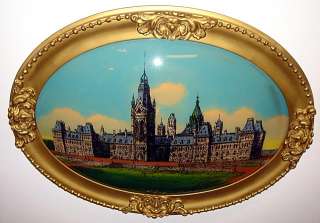   Canadian Parliament Buildings Bubble Glass Reverse Painting w Frame
