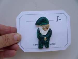 Canadian Hand Carved Wood Green Elf Gnome Christmas Holiday 4 Lapel 