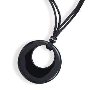   Extension Satin Cord Necklace With Graduated Black Onyx Circle Pendant